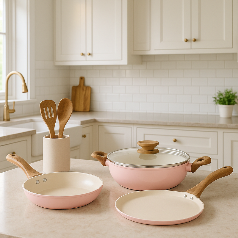Stellyfire Forged Ceramic 3 pcs Combo Cookware set (Pink)